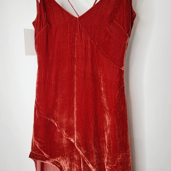 NWT For Love & Lemons Nadine Velvet Maxi Dress Rust Small High Slit - Picture 9 of 11